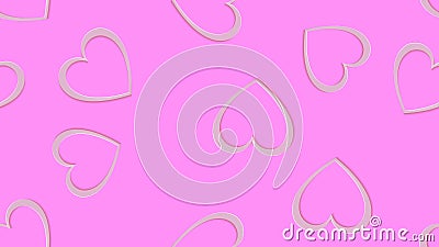 Texture, seamless pattern of pink 3d volumetric hearts cut out of paper with a falling shadow to the day of Saint Valentine and Cartoon Illustration