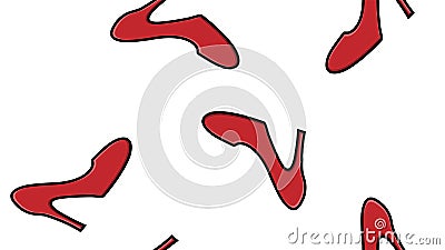 Texture seamless pattern red bright high heel shoes against white background for dancing, strip plastic, ballroom dancing Vector Illustration