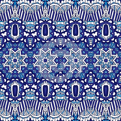 Texture seamless vector pattern arabesque from blue and white oriental tiles, ornaments doodle Vector Illustration