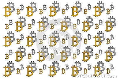 Texture of sign crypto currency of bitcoin on white background. Symbol BTC Stock Photo
