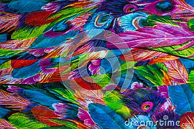 texture of silk fabric. background. colorful fairy feathers bird Stock Photo