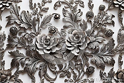 Texture of silver metal flower carved vintage background Stock Photo