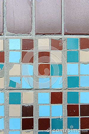 Texture of small square tiles. Beige, blue, turquoise and brown Stock Photo