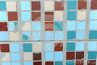 Texture of small square tiles. Beige, blue, turquoise and brown Stock Photo