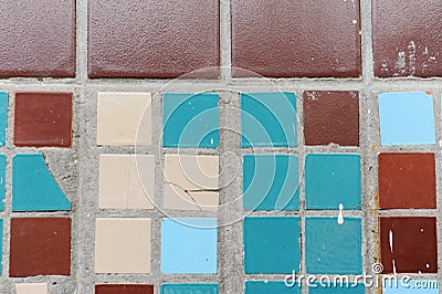 Texture of small square tiles. Beige, blue, turquoise and brown Stock Photo