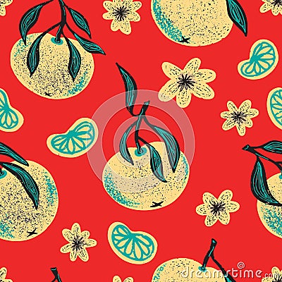 Texture stylized pattern with tangerines seamless endless vector rapport with overlapping Vector Illustration