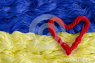 Texture thread with the image of the flag of Ukraine and heart Stock Photo