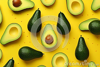 Minimal food healthy fruit top view pattern green tropical vegetarian background avocado ingredient Stock Photo