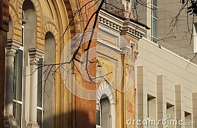 The texture of the urban landscape. Parts of building facades. Stock Photo
