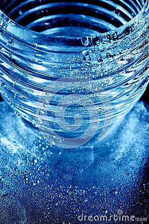 Texture with water drops.Thirst and its quenching. Drops of honey on the glass. Classic blue. The 2020 trend. Stock Photo