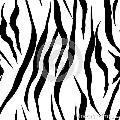 Texture wild animal skin. Zebra seamless pattern. Abstract lines ornament. Tiger skin, stripes pattern. Monochrome background. Cartoon Illustration