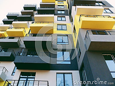 The texture of the windows and balconies of the new residential building in the city of Kiev Stock Photo