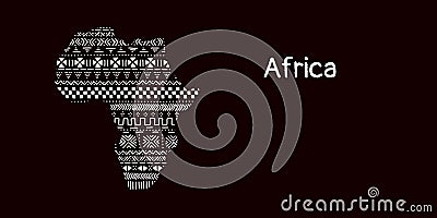 Textured Africa continent in black and white mudcloth ornament, vector Vector Illustration