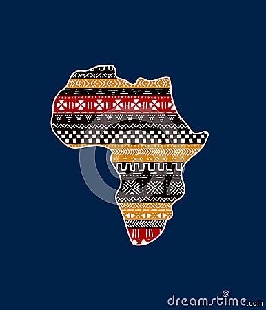 Textured Africa continent on blue traditional mudcloth ornament, vector Vector Illustration