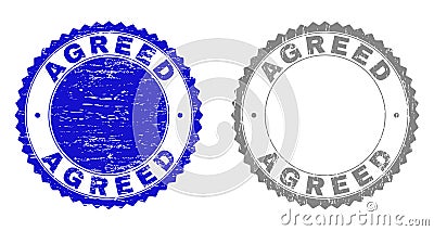 Textured AGREED Scratched Stamp Seals with Ribbon Vector Illustration