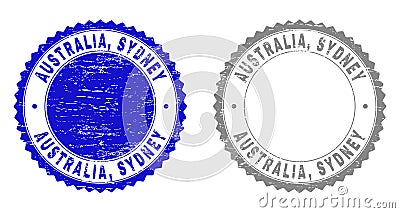 Textured AUSTRALIA, SYDNEY Scratched Watermarks Vector Illustration