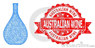 Textured Australian Wine Seal and Linear Glass Jug Icon Vector Illustration