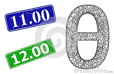 Textured 11.00 Badges and Triangle Mesh Theta Greek Lowercase Symbol Icon Vector Illustration