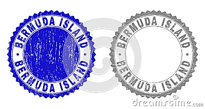 Textured BERMUDA ISLAND Scratched Stamp Seals Vector Illustration