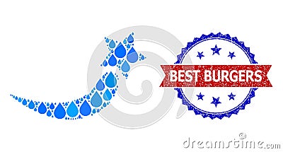 Textured Bicolor Best Burgers Watermark and Collage Rising Star of Blue Rain Dews Vector Illustration