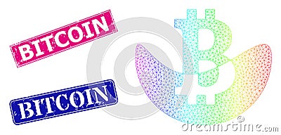 Textured Bitcoin Seals and Spectrum Network Gradient Melting Bitcoin Vector Illustration