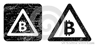 Textured Bitcoin Warning Subtracted Badge Vector Illustration