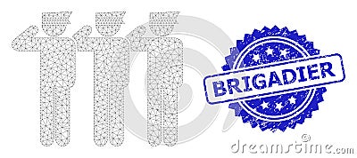 Textured Brigadier Rosette Stamp and Mesh Carcass Soldiers Vector Illustration