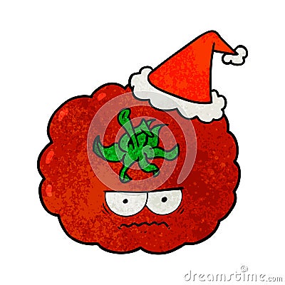 textured cartoon of a angry tomato wearing santa hat Vector Illustration