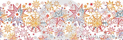 Textured Christmas Stars Horizontal Seamless Vector Illustration