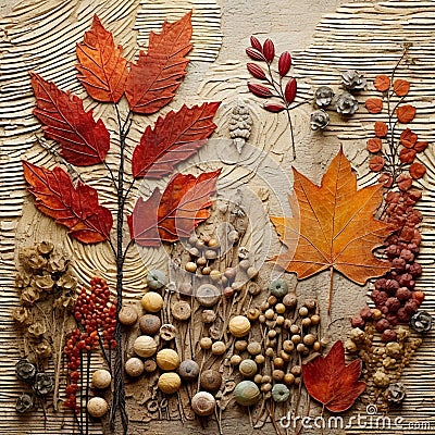 Textured Collage of Autumn Tapestry Stock Photo