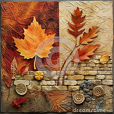 Textured Collage of Autumn Tapestry Stock Photo