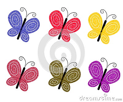 Textured Colourful Butterflies Cartoon Illustration