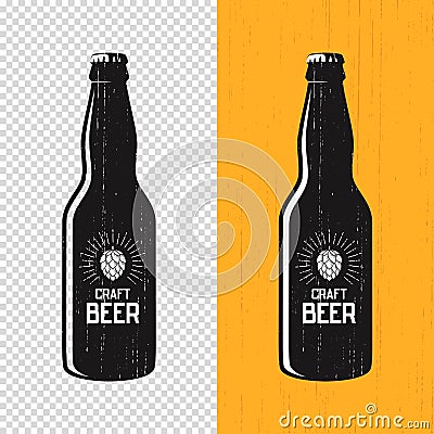 Textured craft beer bottle label design. Vector logo, emblem, ty Vector Illustration