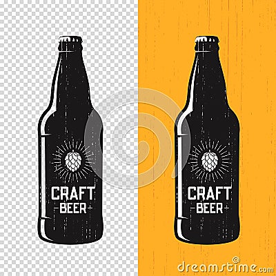 Textured craft beer bottle label design. Vector logo, emblem, ty Vector Illustration