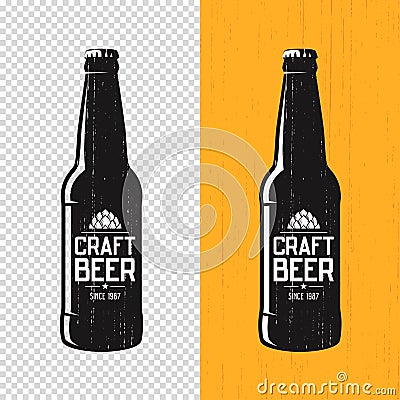 Textured craft beer bottle label design. Vector logo, emblem, ty Vector Illustration