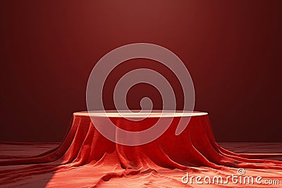 Textured 3D rendering, abstract red podium conceals enigmatic object Stock Photo