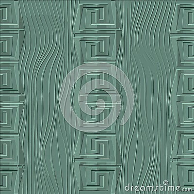 Textured 3d wave lines greek seamless pattern. Abstract ornamental embossed borders background. Repead relief backdrop. Emboss Vector Illustration