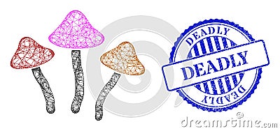 Textured Deadly Seal and Net Psychedelic Mushrooms Web Mesh Vector Illustration