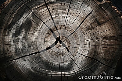 Textured elegance beautiful wood stump with captivating cracked patterns Stock Photo