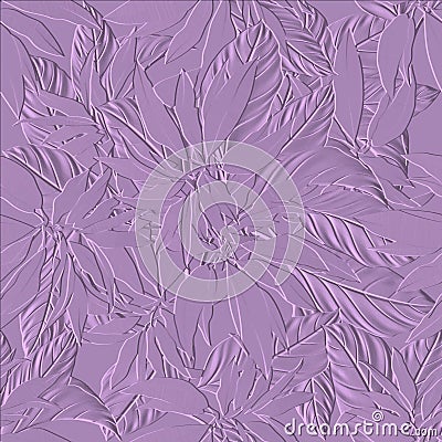 Textured emboss floral 3d seamless pattern. Surface lilac color vector background. Relief repeat flowery backdrop. Embossed Vector Illustration