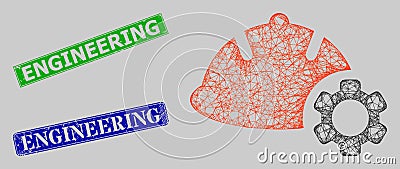 Textured Engineering Stamp Imitations and Net Engineering Web Mesh Vector Illustration