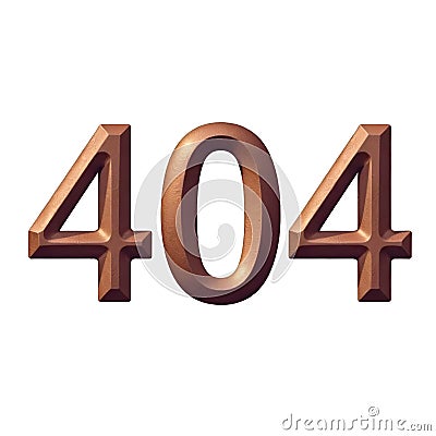 Textured 404 error numbers with a hammered metal effect, displayed on a white background. Concept of web error or Cartoon Illustration