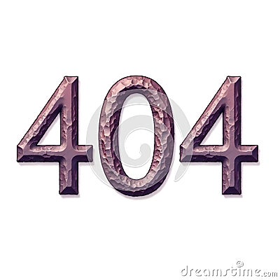 Textured 404 error numbers with a hammered metal effect, displayed on a white background. Concept of web error or Cartoon Illustration
