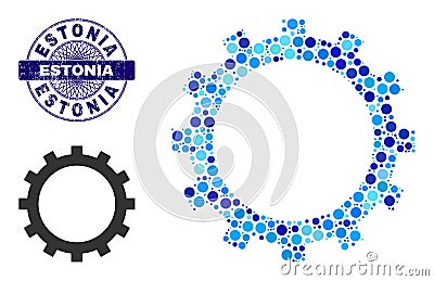 Textured ESTONIA Round Guilloche Seal and Gear Composition Icon of Round Dots Vector Illustration