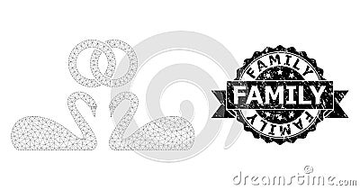 Textured Family Ribbon Seal Stamp and Mesh 2D Wedding Swans Vector Illustration