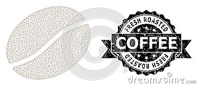 Textured Fresh Roasted Coffee Ribbon Watermark and Mesh Carcass Coffee Bean Vector Illustration