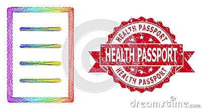 Textured Health Passport Stamp Seal and Bright Net Text Page Vector Illustration