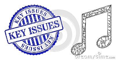 Textured Key Issues Stamp Seal and Net Music Notes Mesh Vector Illustration