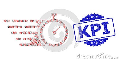 Textured Kpi Seal and Recursion Time Tracker Icon Collage Vector Illustration