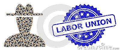 Textured Labor Union Stamp and Recursive Peasant Persona Icon Mosaic Vector Illustration